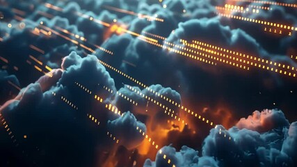 Poster - Binary code streams are flowing through a futuristic cloud computing visualization, creating a powerful image of data processing and digital information management