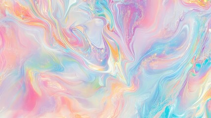 Canvas Print - Seamless trendy iridescent rainbow foil texture. Soft holographic pastel unicorn marble background pattern. Modern pearlescent blurry abstract swirl illustration.