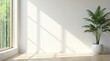 © Angel Pic - Serene Minimalist Interior with Sunlight Streaming Through Window and Lush Potted Plant