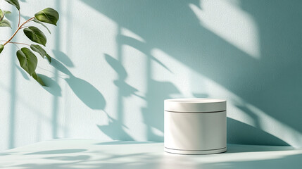 Poster - A white container sits elegantly on a light surface