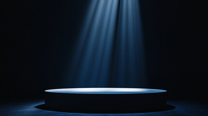 Poster - Spotlight on a circular stage in dark surroundings during an event. 