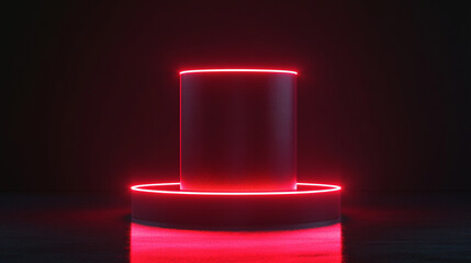 Poster - Illuminated cylindrical structure with vibrant red light on dark background. 