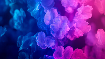 Poster - Colorful abstract design with blue and pink floral shapes in a vibrant pattern. 