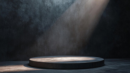 Poster - Spotlight on a circular stage with dark atmosphere and soft lighting. 