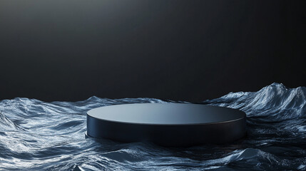 Poster - Circular platform emerging from dark waves in a lighted setting. 