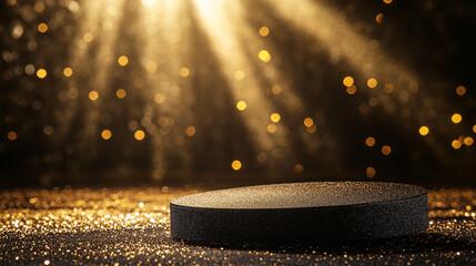 Poster - Sparkling stage with glowing lights and a spotlight for a creative display. 
