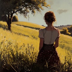 Canvas Print - Woman in a Golden Field: A Summer Landscape