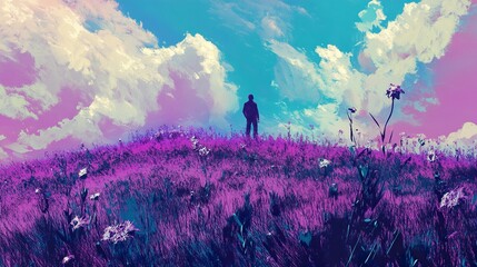 Wall Mural - Solitude in a Purple Field: A Dreamlike Landscape