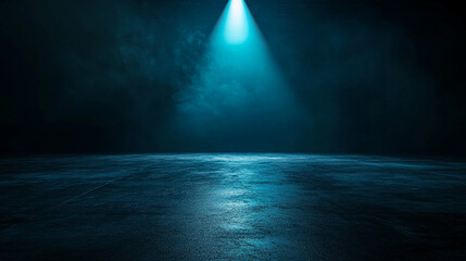 Poster - Moody spotlight illuminates empty stage in a darkened environment. 