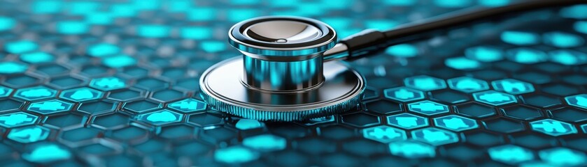 Poster - Exploring healthcare innovation with stethoscope digital environment medical technology modern viewpoint futuristic concept