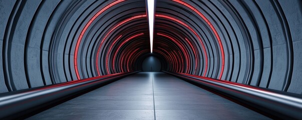 Poster - Futuristic tunnel lighting installation urban location digital art environment immersive viewpoint high-tech concept