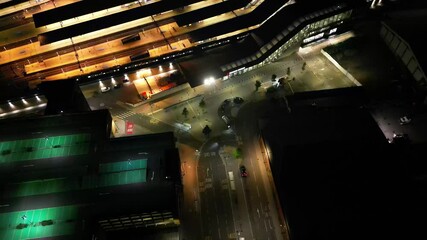 Wall Mural - Aerial View of Illuminated Central Reading City of London, England United Kingdom during Full Moon Night of September 20th, 2024. Drone's Camera Footage from High Altitude