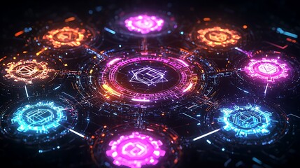 Poster - Futuristic digital network with glowing nodes and interconnected lines.