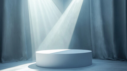 Poster - Soft beams of light illuminate a minimalist stage in a serene setting. 