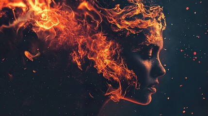 Wall Mural - Fiery Woman: A Surreal Portrait of Passion and Intensity