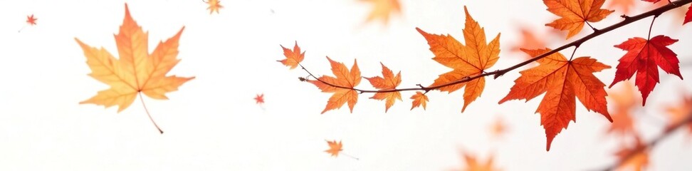 isolated autumn red orange maple leaf on white with subtle gradient, branch, orange leaf