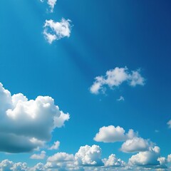 Wall Mural - Tiny white cloud blobs drift lazily across a dark blue cloudy background, puffy, blue, clouds