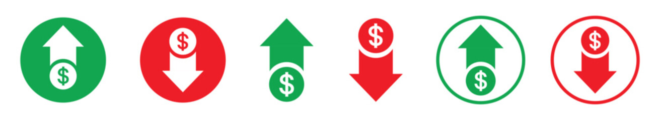 Wall Mural - dollar price up down arrow icon. dollar increase and decrease icon. vector illustration transparent 