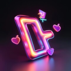 Wall Mural - a neon sign with a heart and the letter d. the sign is lit up in neon colors and has a heart on it