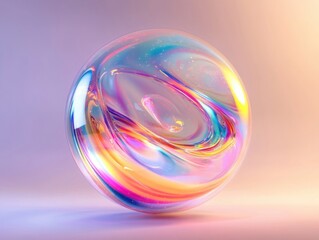 Wall Mural - a colorful, iridescent sphere with a rainbow pattern. the sphere is surrounded by a light blue backg