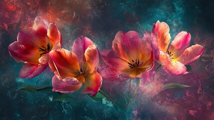 Wall Mural - Vibrant Tulips: A Close-Up Floral Masterpiece