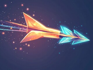 Wall Mural - a bright orange arrow shoots out of a blue background. the image is a colorful and dynamic represent