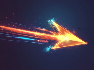 Wall Mural - a bright orange arrow is flying through the air with a blue and purple background. the image has a s