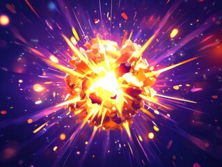 Wall Mural - a bright explosion in the sky with a lot of debris. the explosion is very bright and colorful, with 