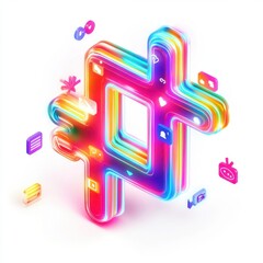 Wall Mural - a colorful square with a hashtag in the middle. the hashtag is surrounded by a rainbow of other icon