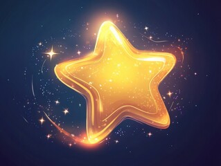 Wall Mural - a gold star with a blue background. the star is surrounded by a lot of glitter and stars