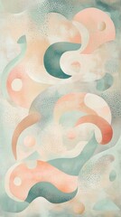 Wall Mural - A painting of a group of people with a blue and green background. The people are in various positions and sizes, and the background is filled with circles and other shapes. The painting has a dreamy