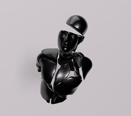 Wall Mural - 3D surrealistic illustration of a shattered statue of a man floating in the air.