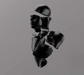 Wall Mural - 3D surrealistic illustration of a shattered statue of a man floating in the air.