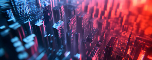 Poster - Abstract digital landscape with vibrant colors and geometric structures.