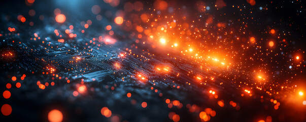 Poster - Abstract digital landscape with glowing particles and intricate textures.
