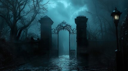 Canvas Print - Mysterious Gate at Night: A Dark and Moody Landscape