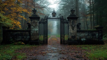 Canvas Print - Mystical Forest Gate: A Serene Autumn Landscape