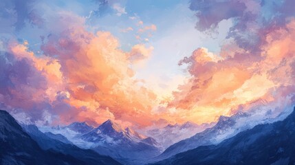 Canvas Print - sunset clouds in the mountains illustration