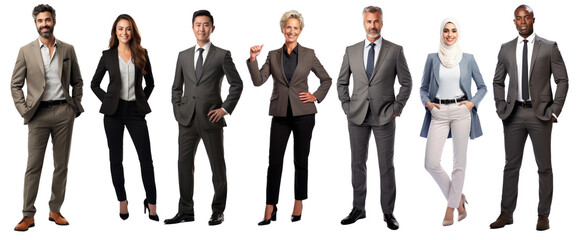 diverse business people full body png cut out element set, transparent background