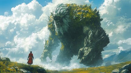 Canvas Print - Colossal Stone Giant in a Fantasy Landscape