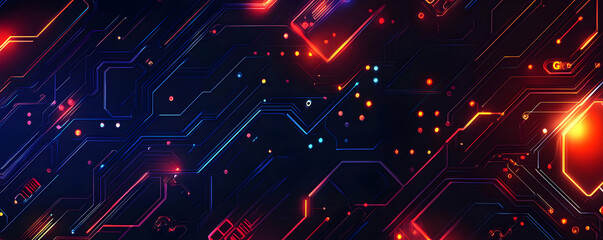 Poster - abstract digital circuitry with vibrant colors and glowing elements.