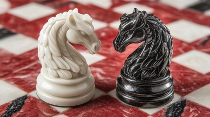 Poster - Classic Chess Game Pieces on Decorative Board Background