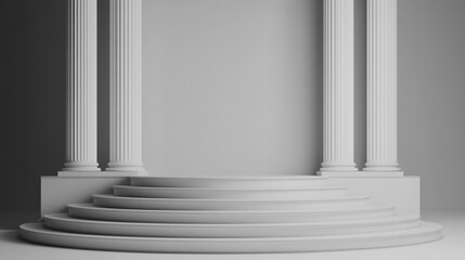 Poster - Stately white columns and stairs in a minimalistic architectural setting. 
