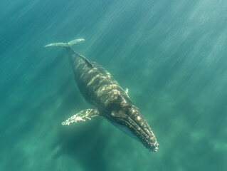 Aufkleber - Humpback whale swims underwater.