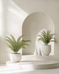 Aufkleber - Potted ferns, arch, cones on platform.