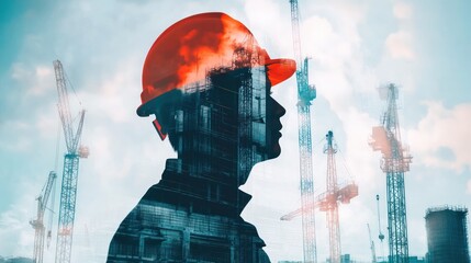 Poster - Double exposure of worker and construction site.
