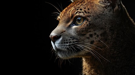 Poster - Close up of wild cat head looking right.
