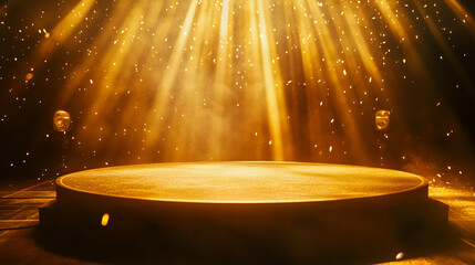 Poster - Illuminated stage with golden light beams creating a dramatic atmosphere. 