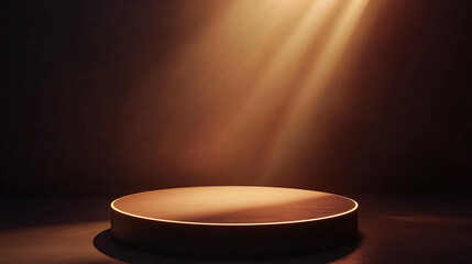 Poster - A round stage is illuminated by soft, focused light in a dimly lit room