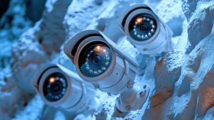 Poster - Modern Security Cameras Mounted on Wall in Industrial Setting